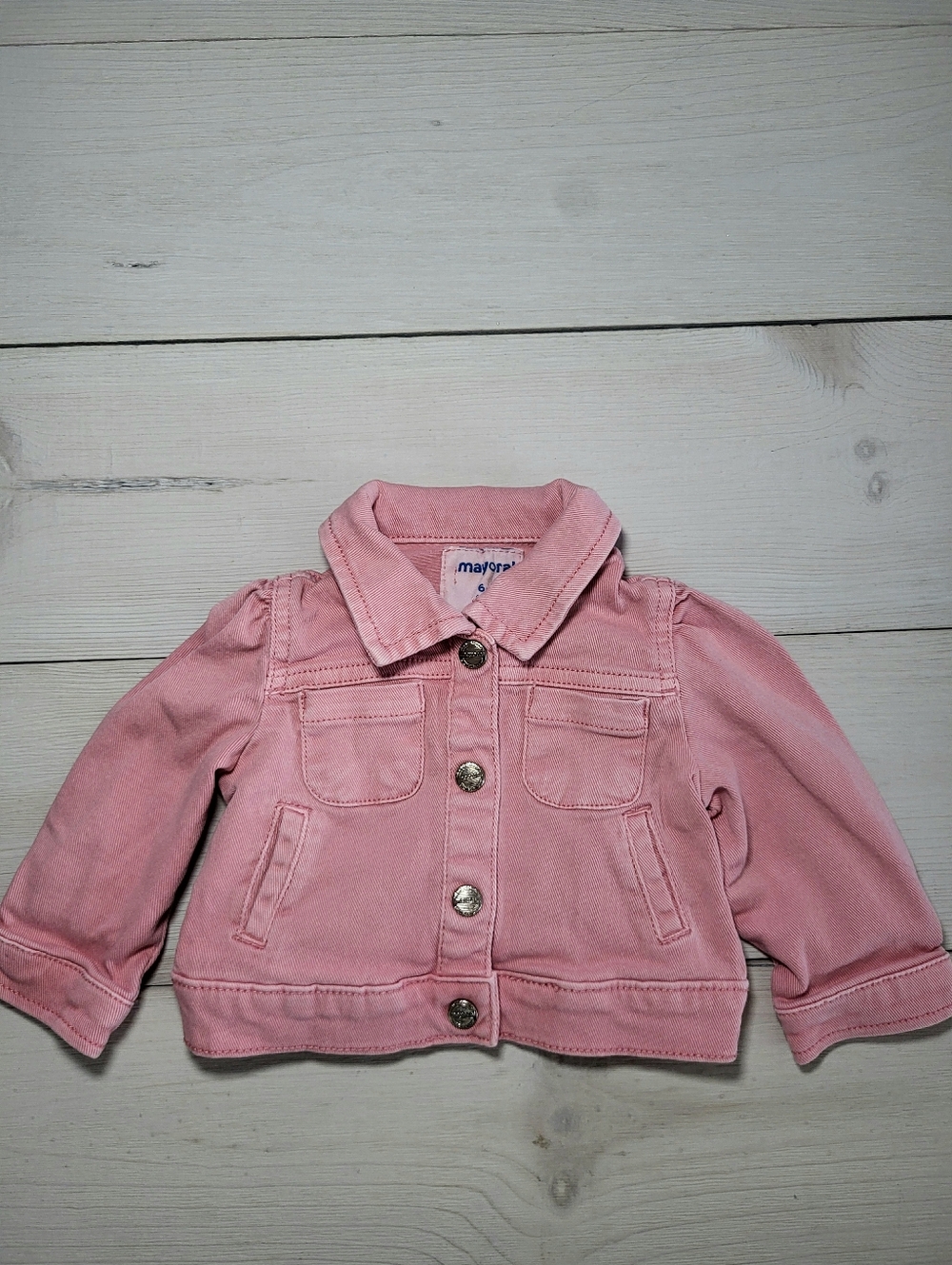 Mayoral Baby Girl's Jacket Pink Cotton Denim Snap Up Button Infant